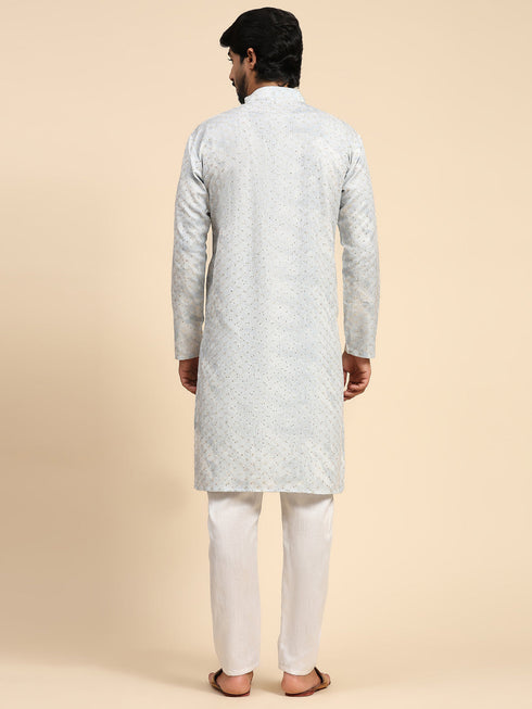 Blue Kurta Cotton Payjama Closure View