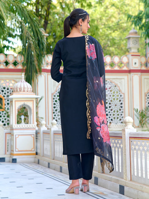 Black Chanderi Pant Suit Acy7680 Closure View