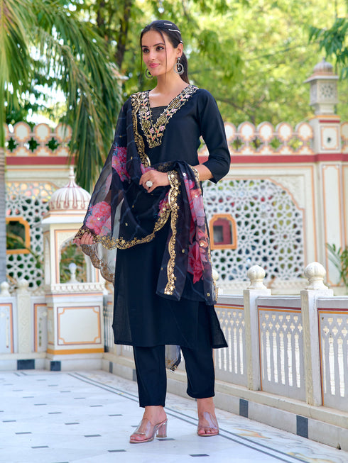 Black Chanderi Pant Suit Acy7680 Salwar Kameez