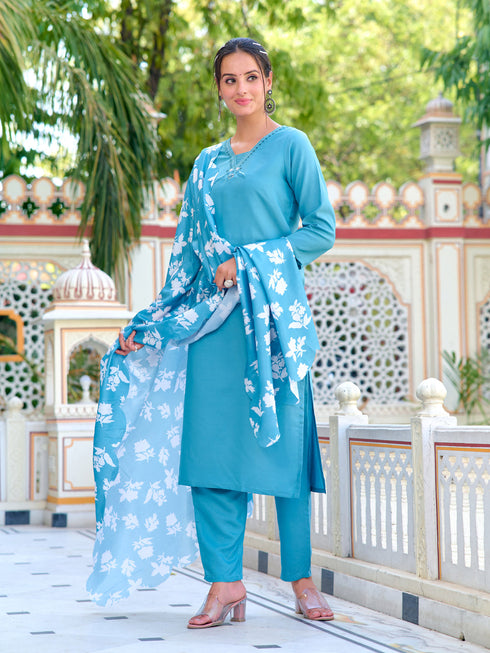 Sky Blue Chanderi Pant Suit Acy7681 Salwar Kameez