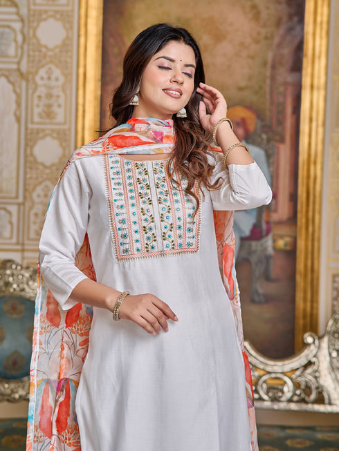 White Chanderi Pant Suit Acy7682 Back View