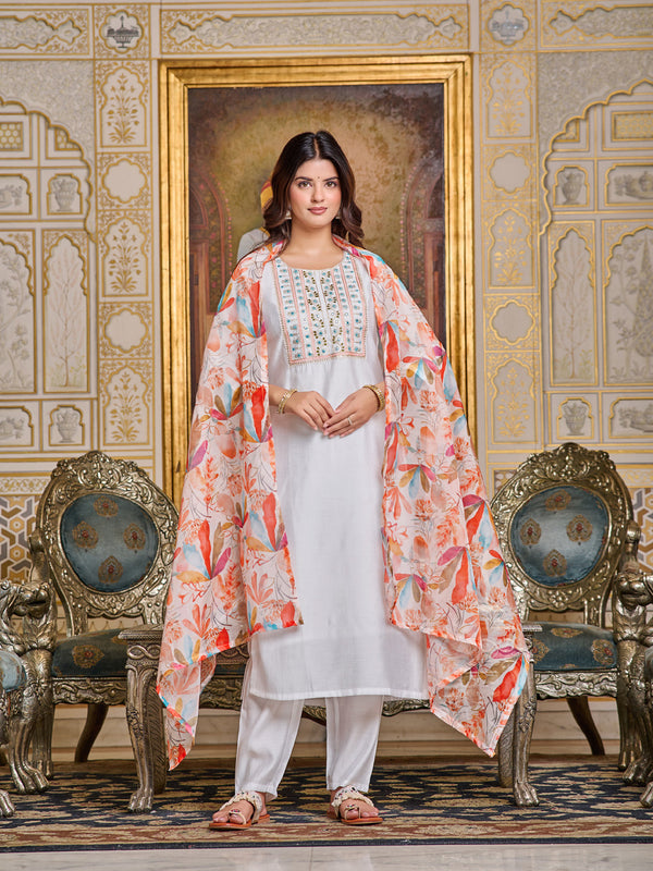 White Chanderi Pant Suit Acy7682