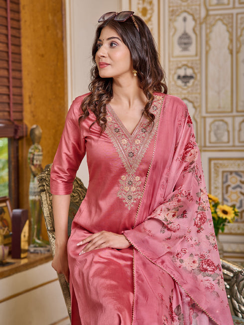 Pink Chanderi Pant Suit Acy7684 Back View