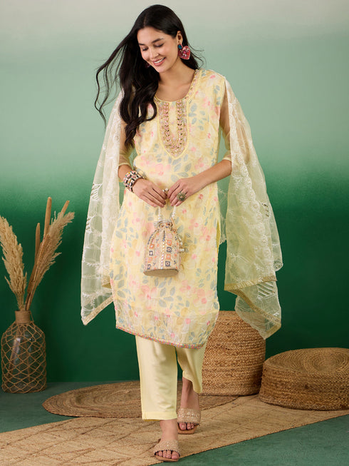 Yellow Organza Pant Suit Acy7747 Salwar Kameez