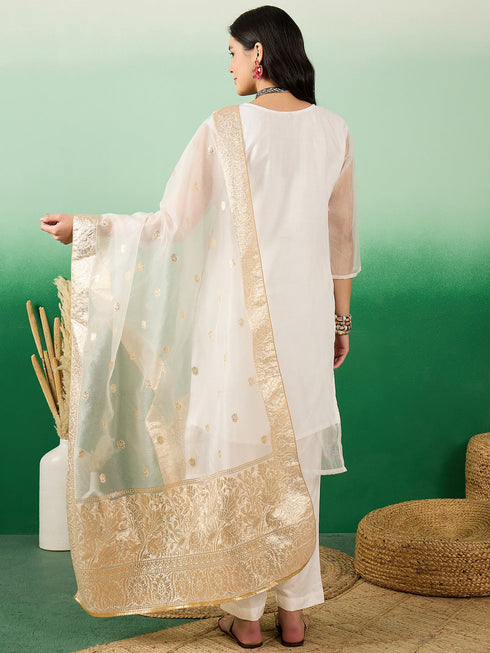 White Organza Pant Suit Acy7748 Closure View