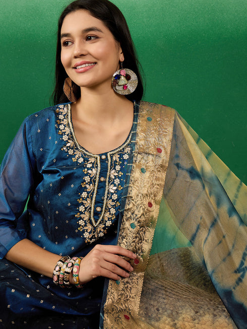 Blue Modal Silk Pant Suit Acy7752 Back View