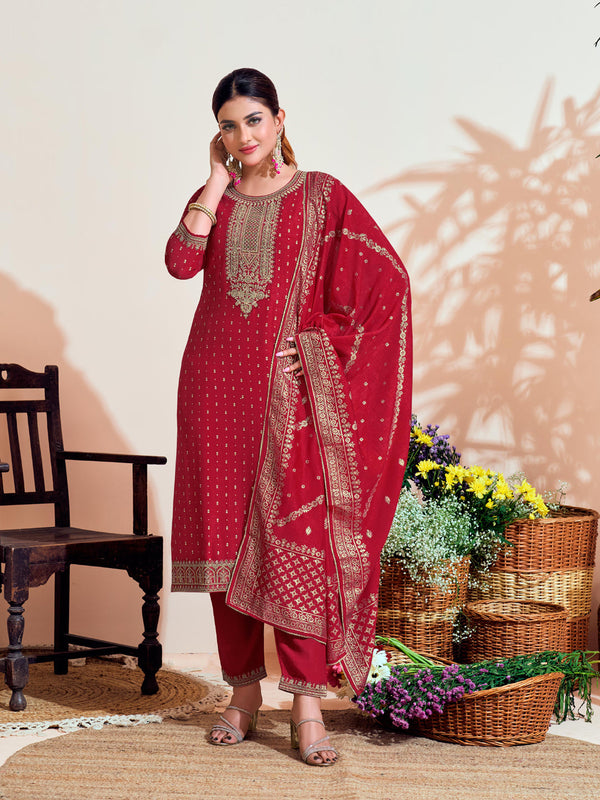 Maroon Vichitra Silk Pant Suit Acy7891