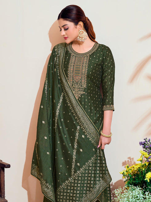 Mahendi Vichitra Silk Pant Suit Acy7892 Closure View
