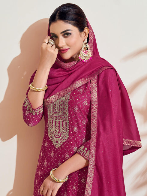 Pink Vichitra Silk Pant Suit Acy7894 Closure View