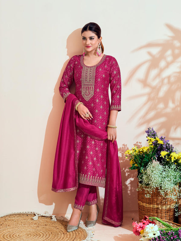 Pink Vichitra Silk Pant Suit Acy7894
