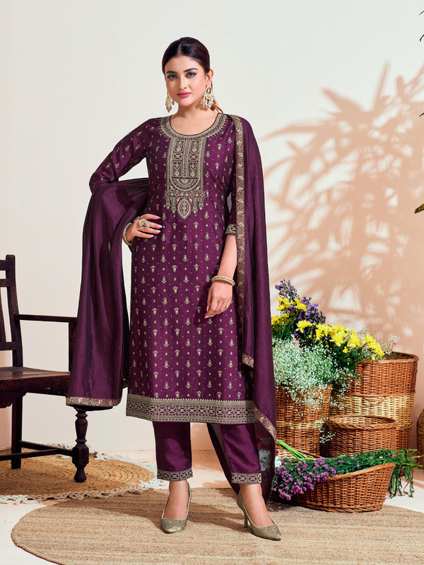 Wine Vichitra Silk Pant Suit Acy7895