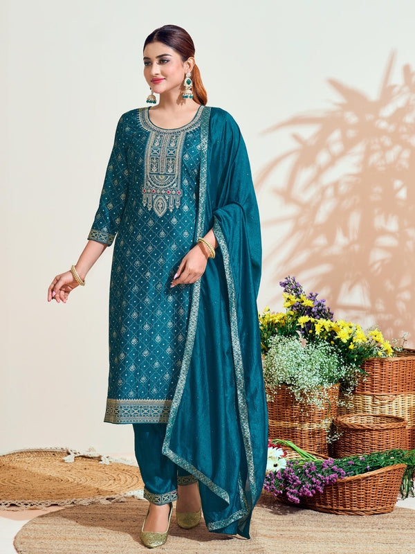 Blue Vichitra Silk Pant Suit Acy7896
