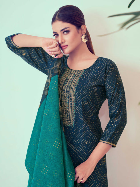 Blue Modal Chanderi Pant Suit Acy7905 Closure View