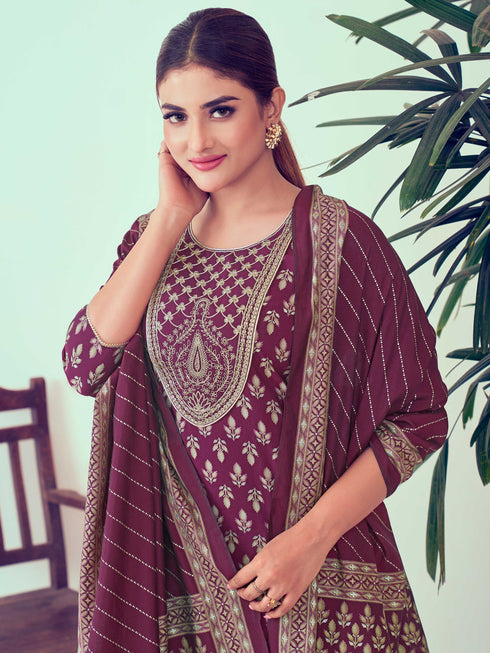 Wine Modal Chanderi Pant Suit Acy7908 Closure View