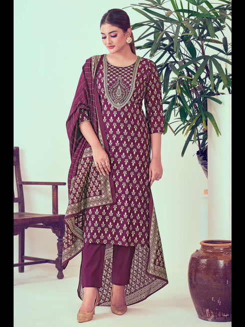 Wine Modal Chanderi Pant Suit Acy7908