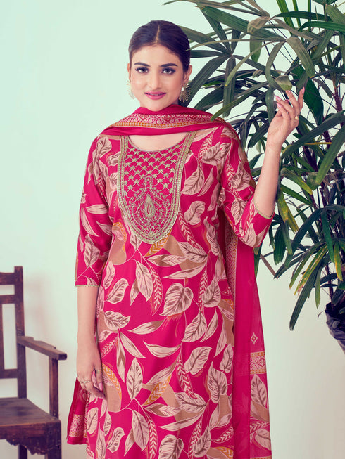 Pink Modal Chanderi Pant Suit Acy7911 Closure View