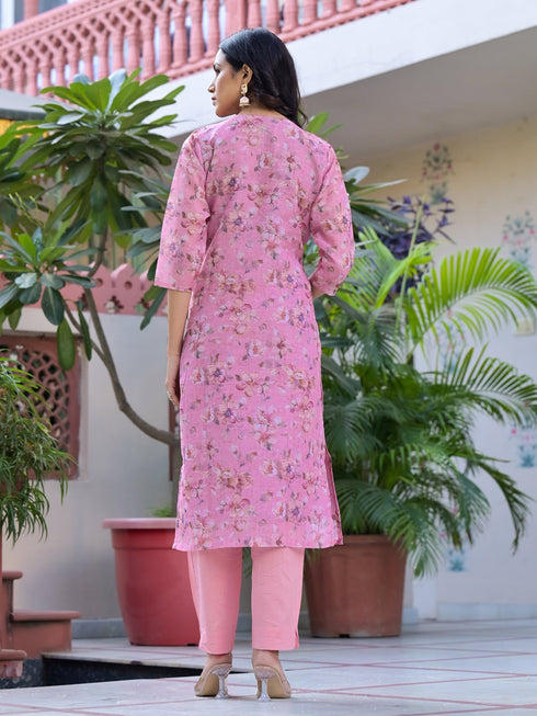 Pink Linen Pant Suit Acy7931 Closure View