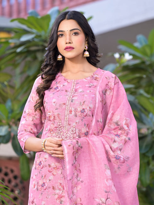 Pink Linen Pant Suit Acy7931 Back View