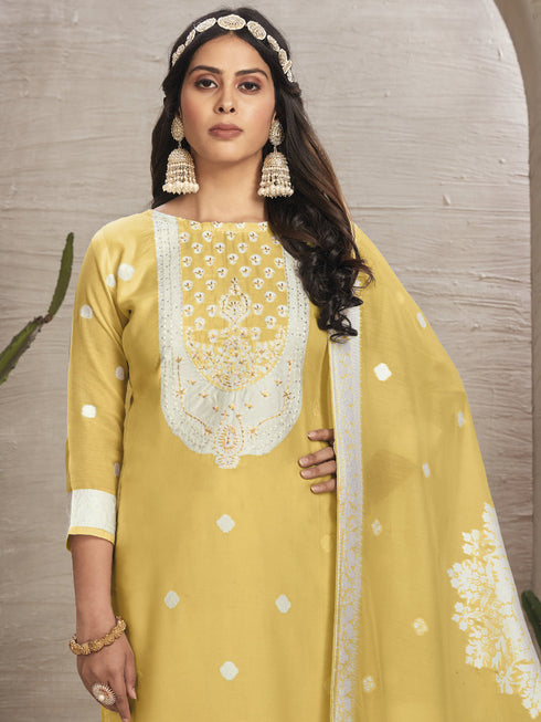 Yellow Organza Pant Suit Acy7937 Closure View