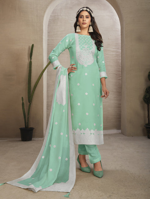 Sea Green Organza Pant Suit Acy7939