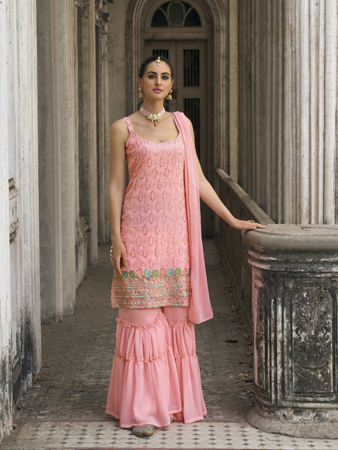 Pink Faux Georgette Sharara Suit Acy7961
