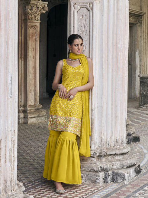 Mustard Faux Georgette Sharara Suit Acy7962
