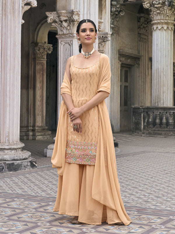 Peach Faux Georgette Sharara Suit Acy7963