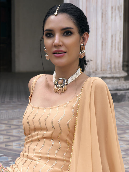 Peach Faux Georgette Sharara Suit Acy7963 Closure View