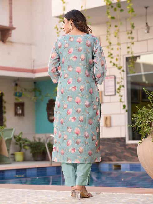 Blue Linen Pant Suit Acy7965 Closure View