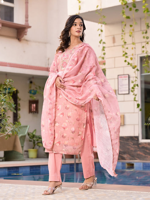 Pink Linen Pant Suit Acy7966 Closure View