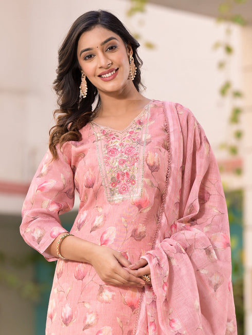 Pink Linen Pant Suit Acy7966 Back View