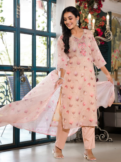 Peach Linen Pant Suit Acy7968 Closure View