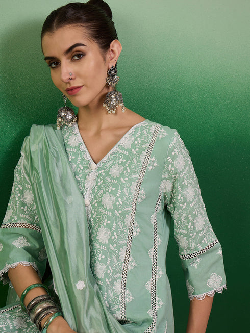 Sea Green Cotton Pant Suit Acy7970 Back View