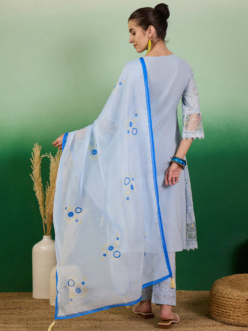Blue Cotton Pant Suit Acy7972 Closure View