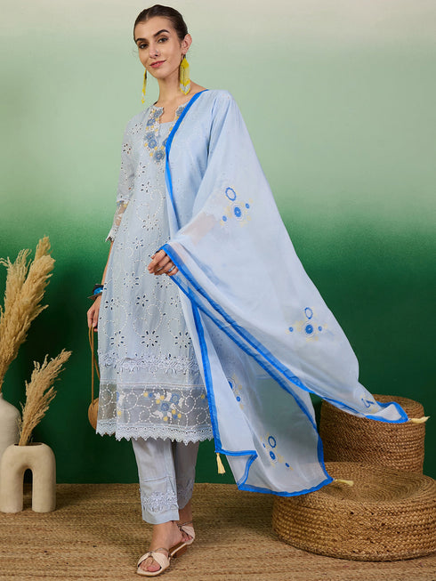 Blue Cotton Pant Suit Acy7972