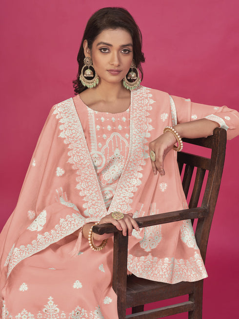 Peach Organza Pant Suit Acy8003 Closure View