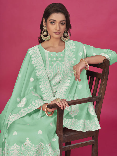 Sea Green Organza Pant Suit Acy8007 Closure View