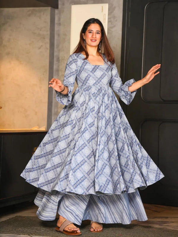 Grey Cotton Silk Palazzo Suit Acy8009