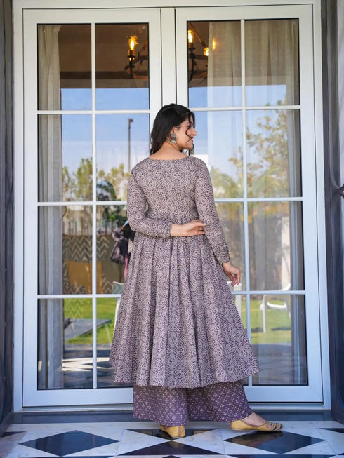 Mauve Cotton Silk Palazzo Suit Acy8010 Closure View