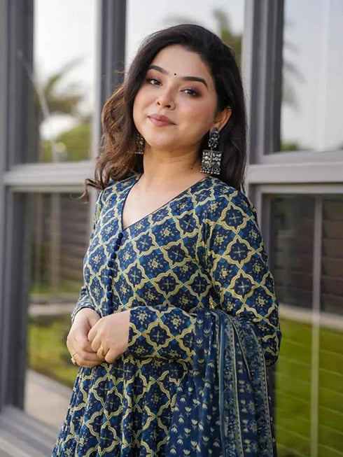 Blue Cotton Silk Palazzo Suit Acy8011 Back View