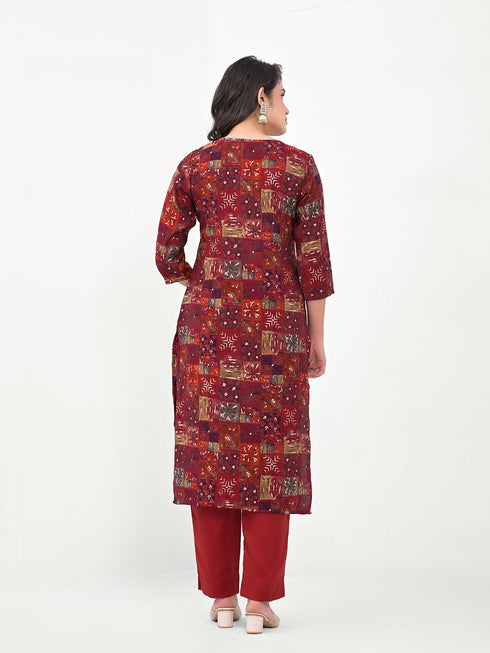 Maroon Modal Cotton Pant Suit Acy8038 Closure View