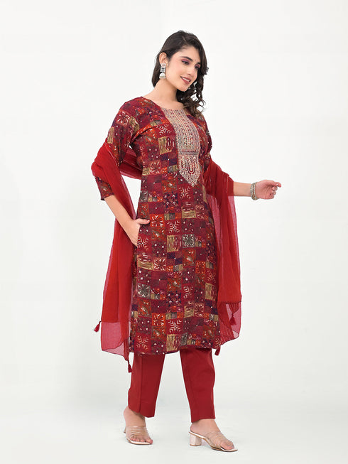 Maroon Modal Cotton Pant Suit Acy8038 Salwar Kameez