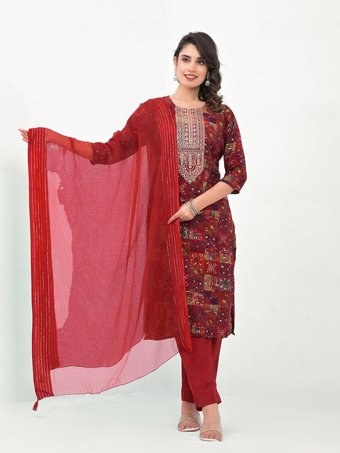 Maroon Modal Cotton Pant Suit Acy8038