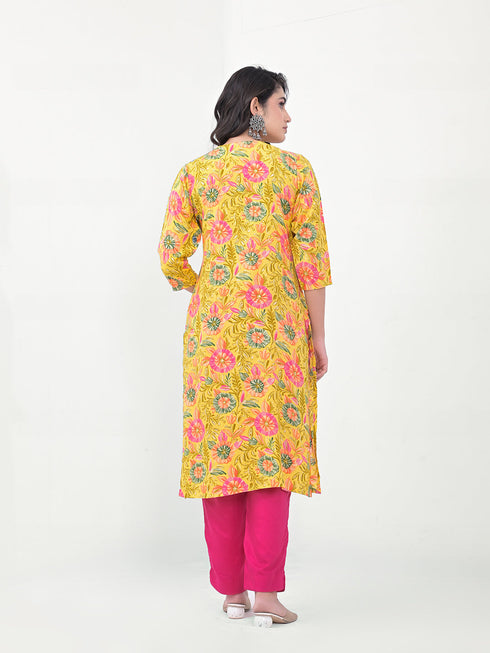 Yellow Modal Cotton Pant Suit Acy8040 Closure View
