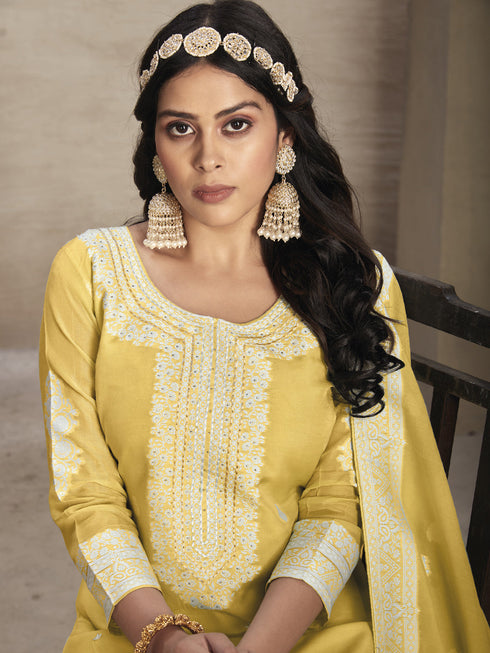 Yellow Organza Pant Suit Acy8060 Closure View