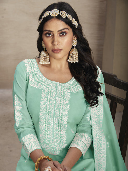 Sea Green Organza Pant Suit Acy8064 Closure View