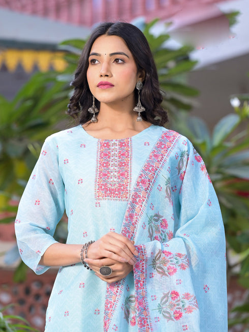 Blue Linen Pant Suit Acy8097 Back View