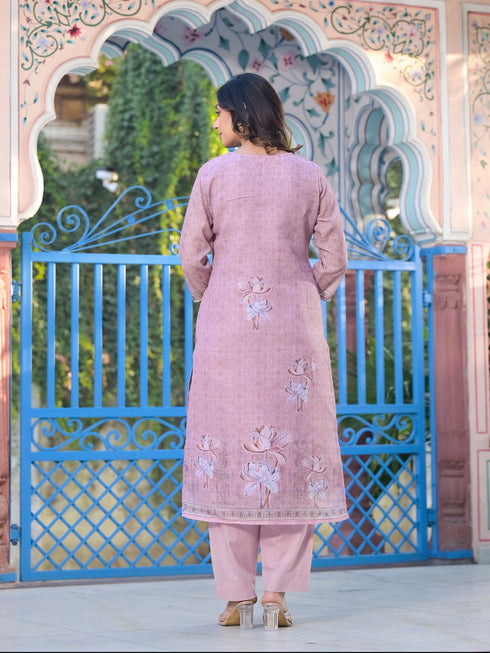 Peach Linen Pant Suit Acy8103 Closure View