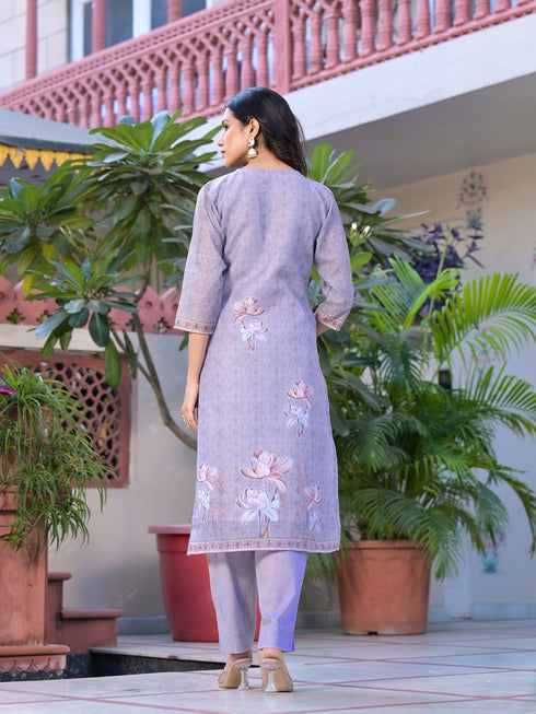 Purple Linen Pant Suit Acy8104 Closure View