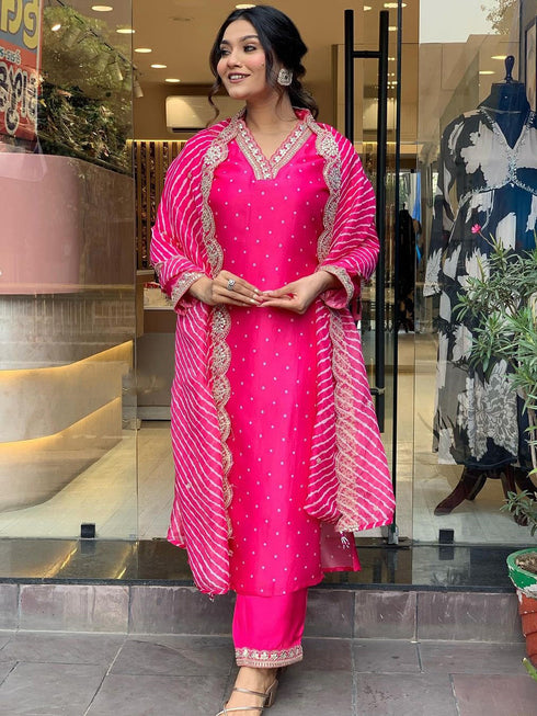 Pink Chanderi Pant Suit Acy8108